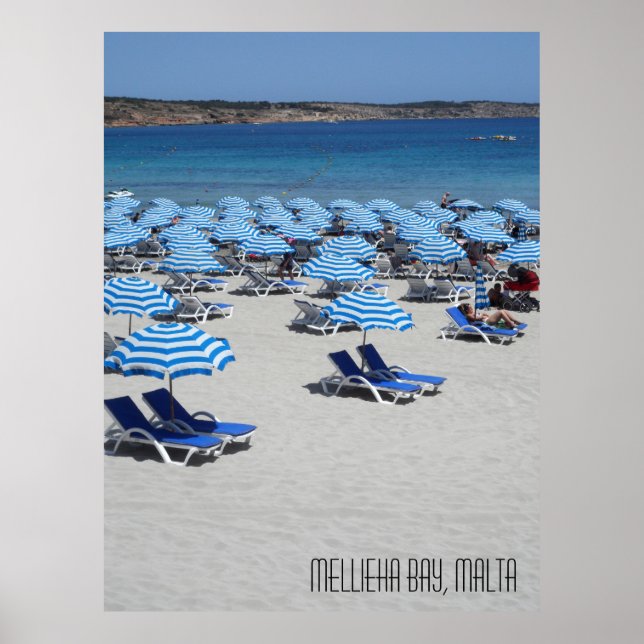 Mellieha Bay Beach Scene in Malta Poster (Front)