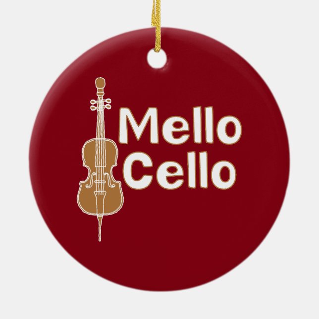 Mellow Cello White Text Ceramic Tree Decoration (Back)