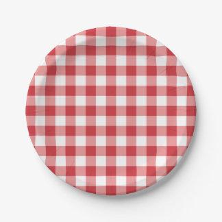 Mellow Classic Gingham - red white check plaid. Paper Plate