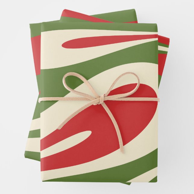 Mellow Flow Retro Christmas Abstract Patterns Wrapping Paper Sheet (In situ)