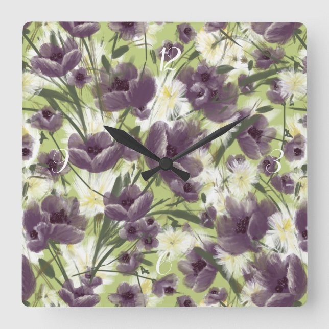 Mellow Garden Purple Poppies Clock (Front)