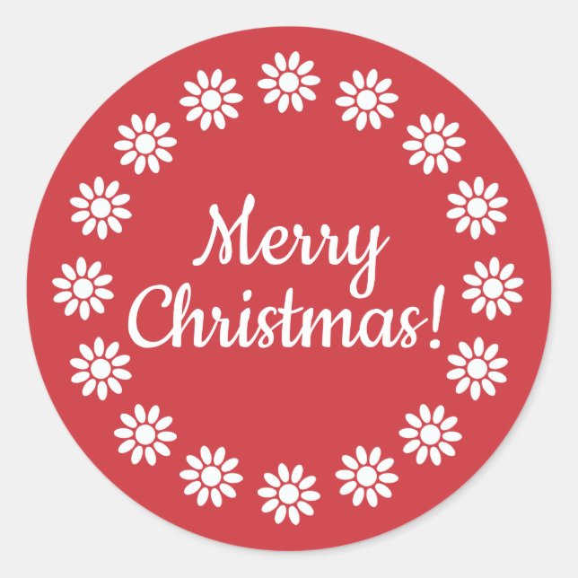 Mellow Geo Flowers -red white Merry Christmas -rim Classic Round Sticker (Front)