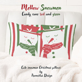Mellow Geo Stripes -Christmas red green snowman. Lumbar Cushion