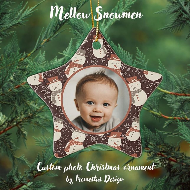 Mellow Snowmen - First Christmas photo custom. Ceramic Tree Decoration (Creator Uploaded)