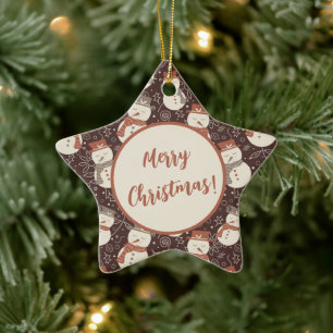 Mellow Snowmen - Merry Christmas! editable red. Ceramic Tree Decoration