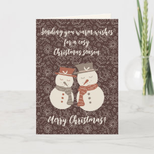 Mellow Snowmen - Merry Christmas! editable red v3  Holiday Card
