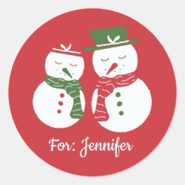 Mellow Snowmen - red Christmas custom for gift tag