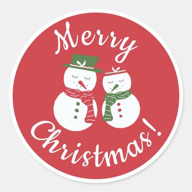 Mellow Snowmen - Xmas red and green custom + rim. Classic Round Sticker (Front)