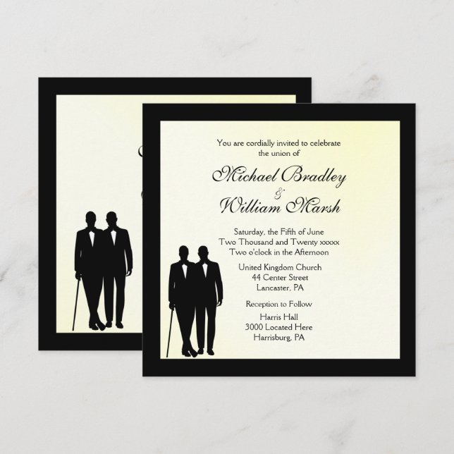 Mellow Yellow Gay Wedding Invitation (Front/Back)