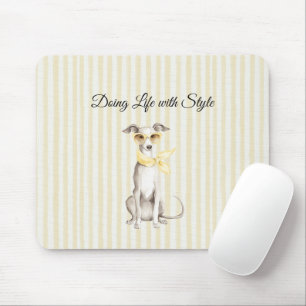 Mellow Yellow Scarf White Dog Stripes Mouse Mat