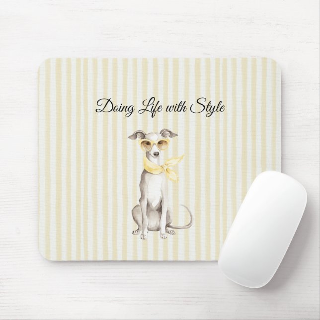 Mellow Yellow Scarf White Dog Stripes Mouse Mat (With Mouse)