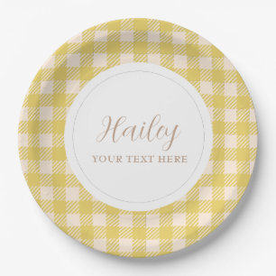Mellow yellow vichy gingham plaid checked Party Paper Plate