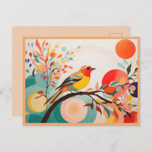 Melodic Harmony, Abstract Songbird on Tree Branch Postcard