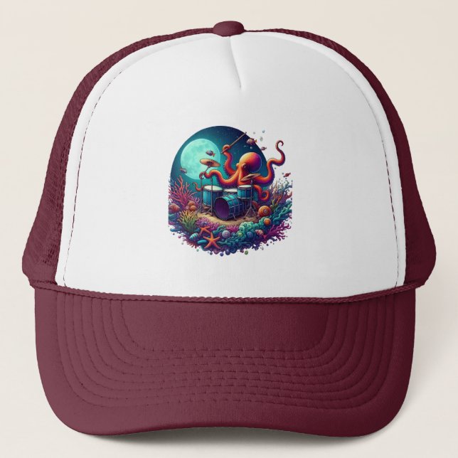 Melodic Octopus: Drumming in the Depths Trucker Hat (Front)
