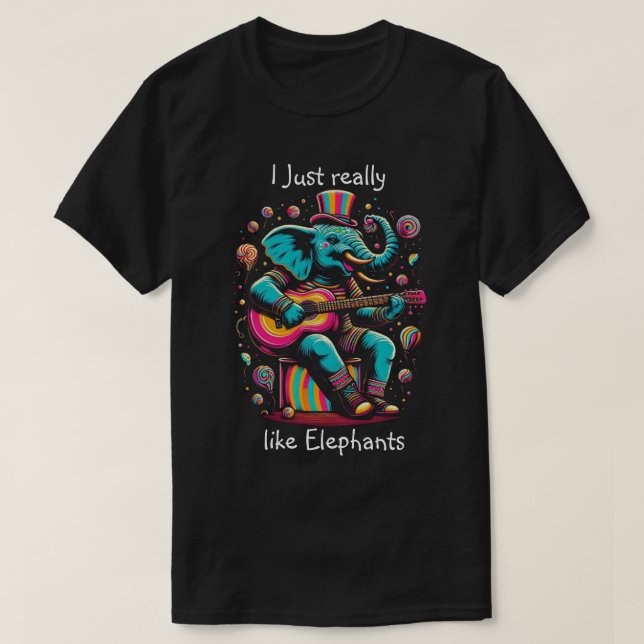 Melodic Pachyderm: Elephant Strumming a Guitar T-Shirt (Design Front)