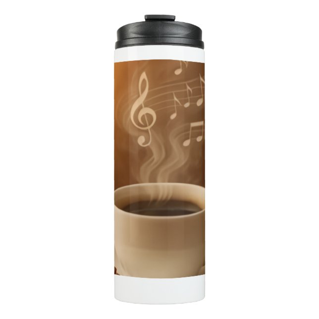 "Melodies in Steam: Musical Coffee Cup Art Mug" (Front)