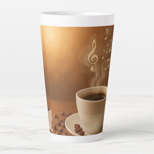 "Melodies in Steam: Musical Coffee Cup Art Mug" (Front)