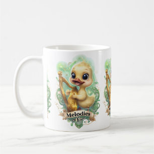 Melodies of the Éire" Kawaii Duck Playing a Harp Coffee Mug