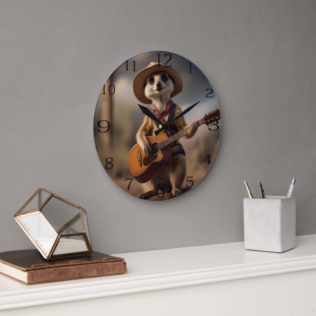 Melodies of the Savanna: Meerkat Guitar Serenade, Large Clock (Office)