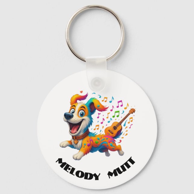 Melody Mutt" T-Shirt - Whimsical Musical Dog Desig Key Ring (Front)
