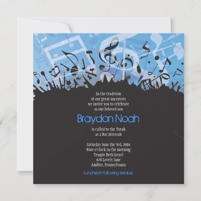 MELODY of the TORAH Bar Bat Mitzvah Invitation (Front)