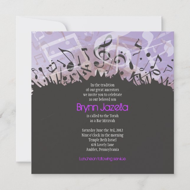 MELODY of the TORAH Bar Bat Mitzvah Invitation (Front)