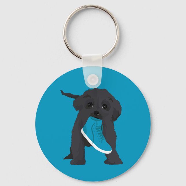 Melody The Affenpinscher Puppy Stealing Shoe Key Ring (Front)