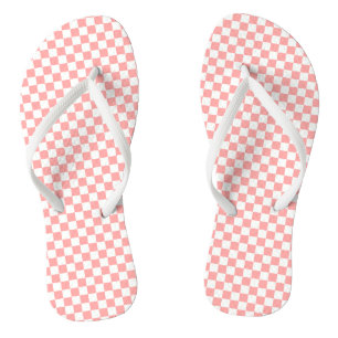 Melon and White Chequered Flip Flops