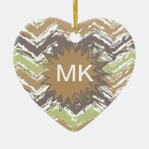 Melon Brandy Scribble ZigZag Pattern Ceramic Tree Decoration