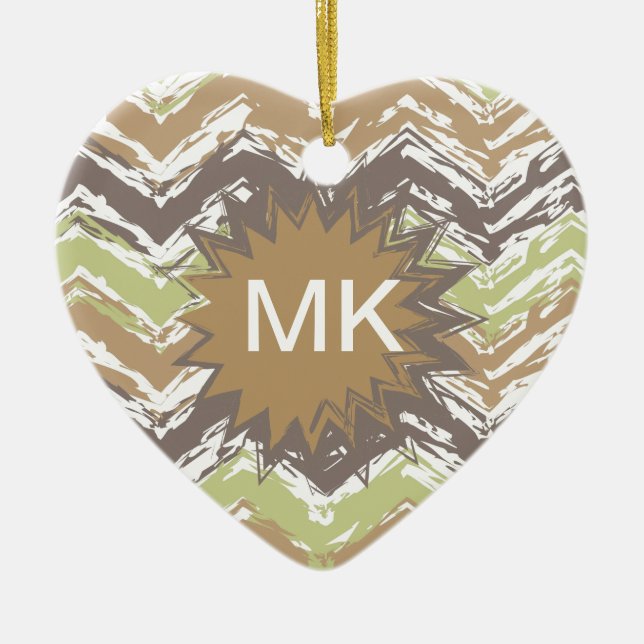 Melon Brandy Scribble ZigZag Pattern Ceramic Tree Decoration (Front)