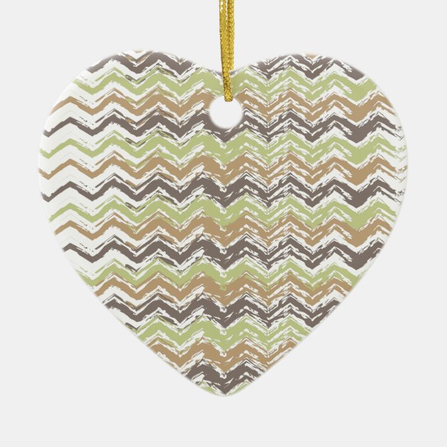Melon Brandy Scribble ZigZag Pattern Ceramic Tree Decoration (Front)