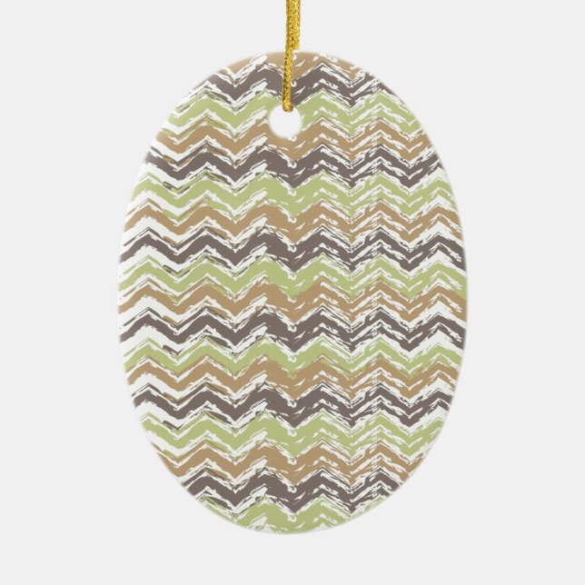 Melon Brandy Scribble ZigZag Pattern Ceramic Tree Decoration (Front)