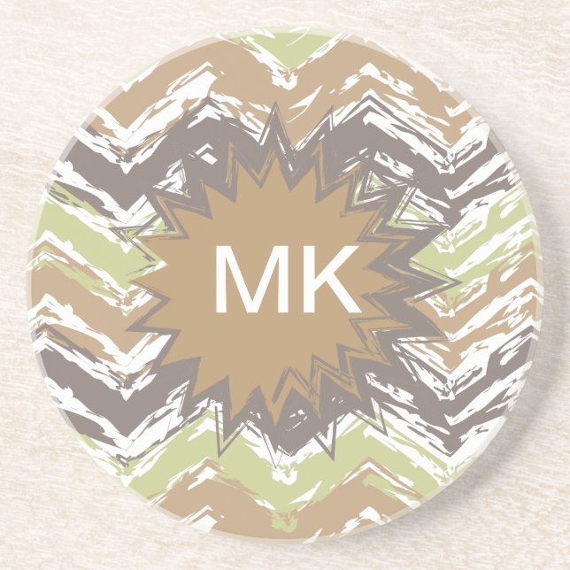 Melon Brandy Scribble ZigZag Pattern Coaster (Front)
