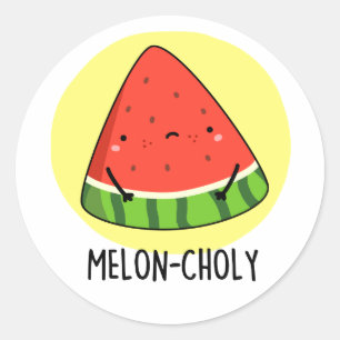 Melon-choly Funny Sad Watermelon Pun  Classic Round Sticker
