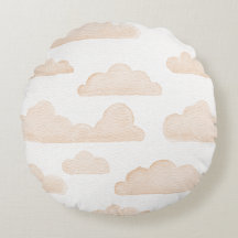 Melon Dreamtime Watercolor Clouds Round Pillow