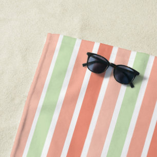 Melon Orange Green Stripes Beach Towel