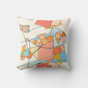 Melon, Pink and Aqua Mid-Century Modern Abstract Cushion
