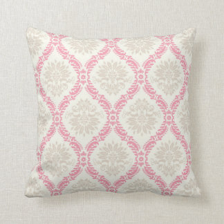 melon pink cream taupe damask pattern cushion