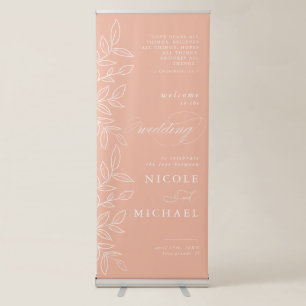 Melon Pink Elegant Leaves Bible Verse Wedding Retractable Banner