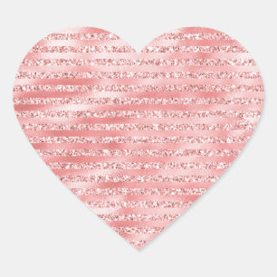 Melon Pink Glitter Stripes Heart Sticker