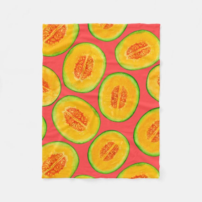 Melon slices watercolor pattern fleece blanket (Front)