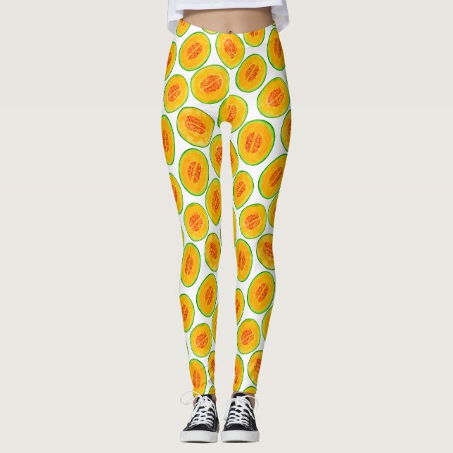 Melon slices watercolor pattern leggings (Front)