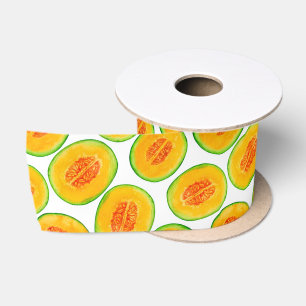 Melon slices watercolor pattern satin ribbon