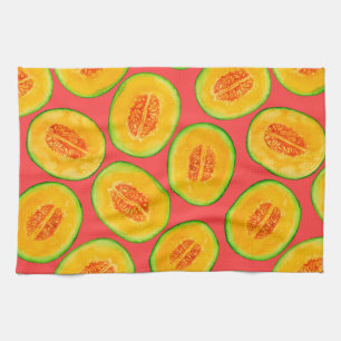 Melon slices watercolor pattern tea towel