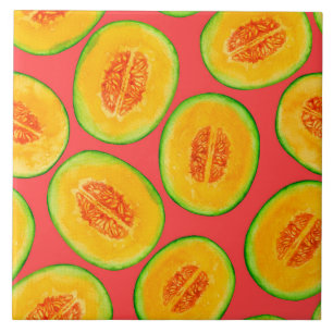Melon slices watercolor pattern tile