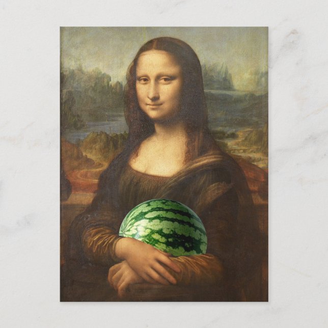 Melona Lisa Wishes Happy National Watermelon Day Postcard (Front)