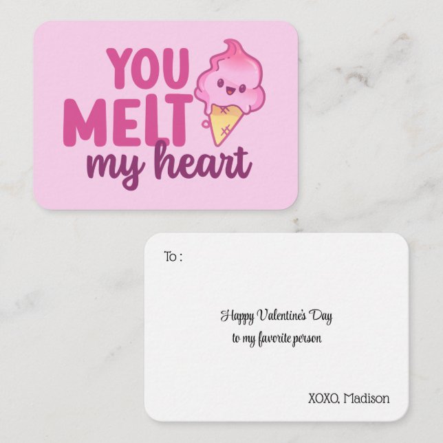 Melt My Heart Funny Pun Cute Pink Valentine's Day Card (Front/Back)