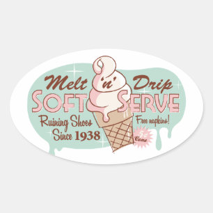 Melt 'n' Drip Soft Serve Ice Cream Oval Stickers