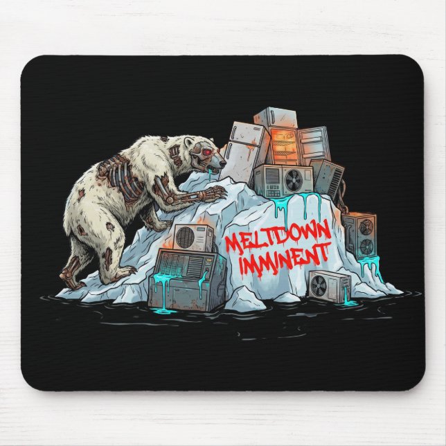 Meltdown Imminent – Climate Collapse Polar Bear Mouse Mat (Front)