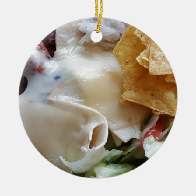 Melted Cheese Nacho Funny Food Ceramic Tree Decoration (Front)